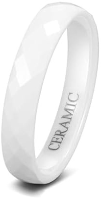 Stfery Ring Herren Keramik Facettiertes Design 6MM, Weiß Ringe Gebogen Gr.52 (16.6)