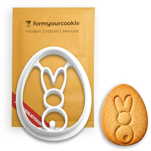 formyourcookie Keksausstecher Osterei 2in1 mit Stempel Hasen von hinten, 5 x 4 cm, spülmaschinenfest, nachhaltig, für Plätzchen Fondant Marzipan
