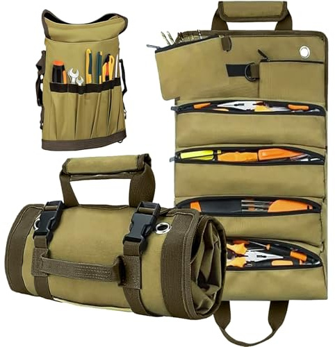 Tool Bag Roll Up, Heavy Duty Tool Organizer with Shoulder Strap, Roll Up Tool Bag Gifts for Men Dad Husband Boyfriend Grandpa, Father’s Day Gifts