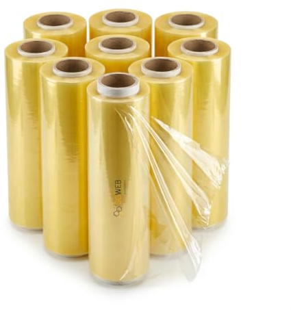 SGWEB Professional Pellicola Trasparente per Alimenti e Imballaggio, Massima Resistenza allo Strappo, 9 Rotoli da 300 Metri, Film Estensibile Multiuso ad Alta Aderenza per Cucina e Traslochi [9 Pezzi]