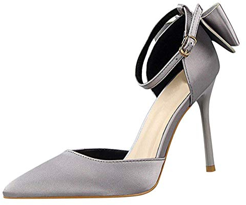 Minetom Damen High Heels Sandalen Nieten Rivets Kleid-Partei Pumps Silber 34 EU