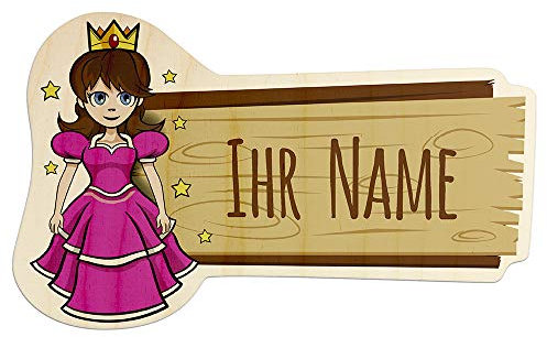 printplanet - Türschild aus Holz mit eigenem Text oder Namen - Namensschild, Holzschild, Kinderzimmer-Schild - Motiv Prinzessin