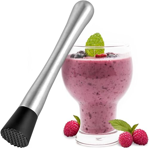 Mortero de bebidas de 8 pulgadas para cócteles, herramienta de acero inoxidable con cabeza texturizada, construcción ligera, triturador de frutas para bebidas, mojitos, aguacate, hierbas, especias y