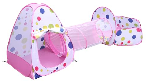 RELSY Tentes pop-up pour enfants, tente de jeu pour jeux d'aventure en intérieur et en extérieur, tente rose pour enfants avec motif de cercles colorés, château et tente de princesse pour garçons et