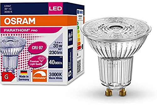 OSRAM Dimmbare LED-Reflektorlampen mit GU10 Sockel | energiesparend, 35W Ersatz, besonders langer Lebensdauer (40.000 H), Abstrahlwinkel 36°, warm weiß | PAR16 35 36 ° 3.4 W/3000 K GU10