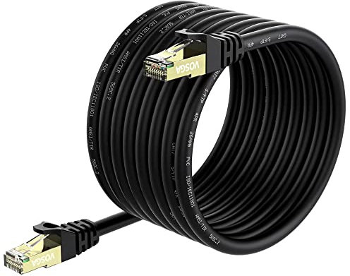VOSGA Outdoor Cat 7 Ethernet Cable 35M/115 ft,S/FTP - 600 MHZ -Cat7 Network RJ45 Waterproof Direct Burial Internet Cable 35M Round Black