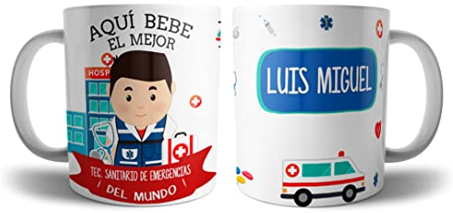Kartoon Kase Taza Tecnico Emergencias Hombre Original Personalizada con Nombre | Mejor del Mundo Taza Profesiones de Cafe Desayuno para Regalar (Tecnico Emergencias Hombre)