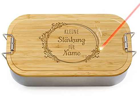 PR Print Royal Brotdose mit Gravur selbst gestalten - Kleine Stärkung - mit Name personalisieren - Geschenk Familie, Freunde, Geburtstag, Schule, Camping - Lunchbox, Holzdeckel, BPA-frei, 600 ml
