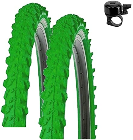 2 x Kenda 24 Pyscho K-829 MTB Fahrradreifen in Grün 50-507 (24 x 1,95) inkl. maxxi4you Fahrradklingel