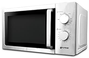Grunkel - Microondas con Grill acero inoxidable de 20L de capacidad y 5 niveles de potencia - MWG-20INOX - Función descongelación y temporizador hasta 35 minutos - 700W – Acero inoxidable