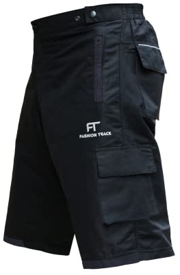 FT Men's Padded MTB Breathable Baggy Cycling Shorts w/ 6 Pockets (L, Black)