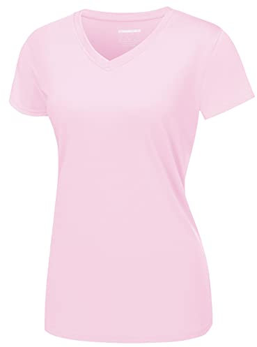 MAGCOMSEN Damen Fitness Trainingsshirts UV Schutz Sport Tshirt Sommer Leicht Laufshirts Frauen Wandern Camping Outdoorshirt Elastische Running Oberteile Shirts Hellrosa XL