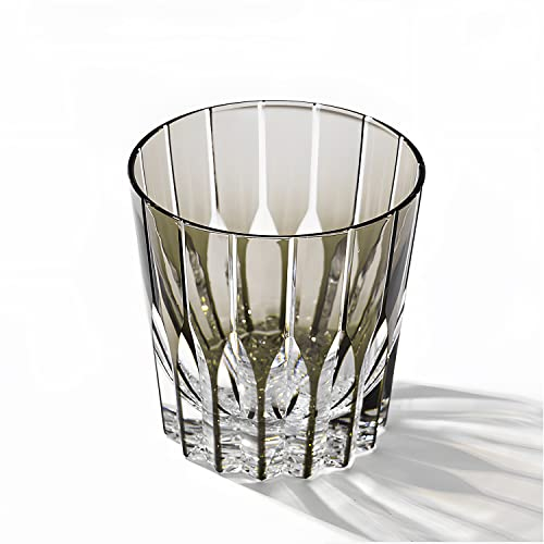 YY Edo Kiriko - Vaso de cristal tallado a mano, vasos de whisky grises para el hogar, vasos de cóctel bourbon con caja de regalo