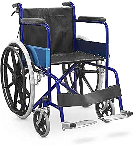 QUIRUMED Klappbarer Stahlrollstuhl, mit Handbremsen und Hebelbremsen, klappbare Fußstützen, einfach zusammenklappbar, leicht, für ältere Menschen, für Behinderte