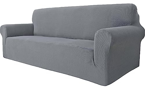 Ystyle Sofa überzug 3 Sitzer Mit Armlehne, Stretch Sofabezug rutschfest, Modern Sofa Cover Für Hunde Haustiere, Atmungsaktiv Couch überzug Mit Elastic Bottom, Hellgrau