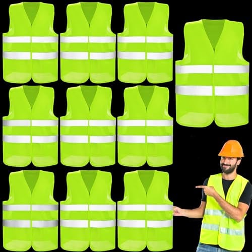 POWZOO Warnwesten Auto,10 stück Sicherheitsweste Reflektorweste Auto-Warnweste Pannenweste-Waschbar,Neongelb 360°Reflektierend High Visibility Vest.für Autofahrer,Sanitärarbeiter,Straßenrettung usw.