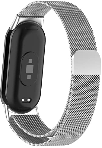 Milanaise Magnetic Armbänder für Xiaomi Smart Band 9/8 Armband Damen Herren,Magnet Edelstahl Milanese Loop Metal Mesh Uhrenarmband Verstellbar Sport Ersatzarmband für Xiaomi Miband 8/Mi Band 9,Silber
