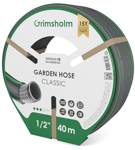 Grimsholm Gartenschlauch Classic, 40 m, UV-beständig, frei von Phthalaten und Schwermetallen, 23 bar Betriebsdruck