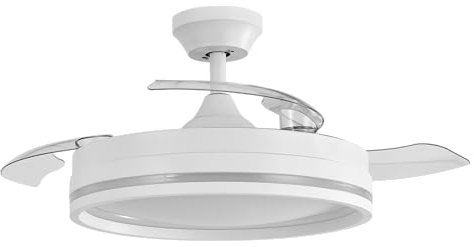 Abrila - Ventilador DC CERRATO | Color Blanco con tres Aspas Desplegables | con 6 Velocidades Ajustables | con 3 Temperaturas de Luz | Mando a Distancia Incluido