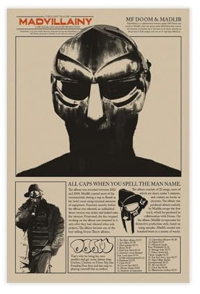 NTRECS MF DOOM Poster Madvillainy Poster auf Leinwand, Wandkunst, Dekordruck, Gemälde für Wohnzimmer, Schlafzimmer, Dekoration, ungerahmt, 60 x 90 cm