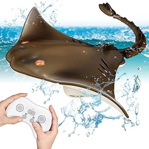 Hylukon Remote Control Shark Boat, 2.4G RC Stingray Toys for Kids Age 7-14, Sealed Waterproof RC Boat with Rechargeable Batteries High Simulation Animal Water Toys