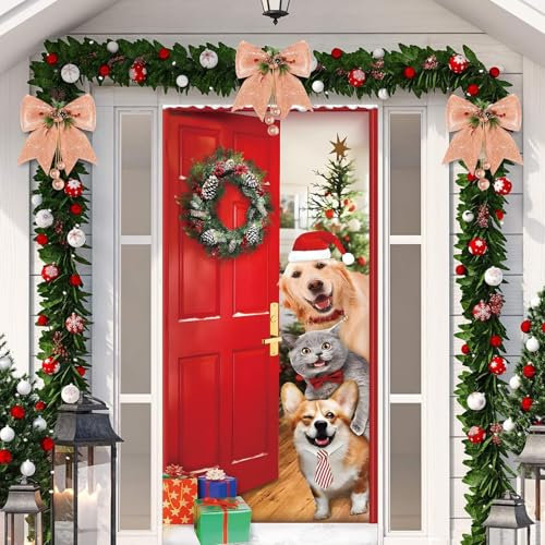 Decoración de Cubierta de Puerta de Navidad, 200x90cm Adorno Puerta Navidad, Decoracion Navidad Puerta, Banner Funda para Puertas de Navidad Puerta Navidad Exterior para Decoraciones de Fiesta