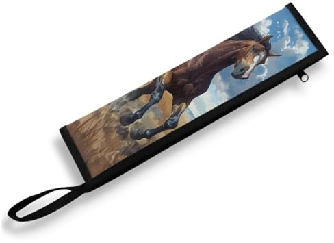 COEQINE Besteck-Organizer, niedliches Axolotl-Tier-Reise-Trinkhalm-Etui mit Reißverschluss, leicht, tragbar, Rosa, Wasserfarben mit laufenden Pferden