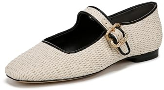Sam Edelman Women's Michaela Mary Jane Flat, Linen Raffia, 8.5
