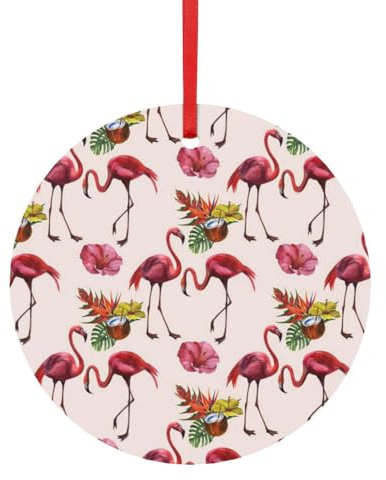 Flamingo-Anhänger aus Aluminium, rund, festlicher Baumschmuck, leichte Urlaubsdekoration