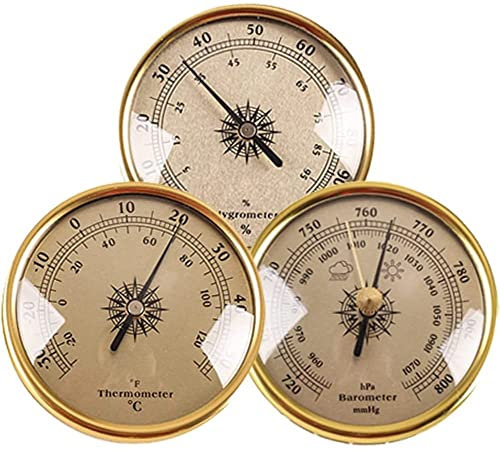 Barometer, traditionelles Barometer, traditionelle Wetterstation, 3-in-1-Thermometer, Hygrometer, tragbares Wetterstation-Set, 2,8 Zoll (Gold)