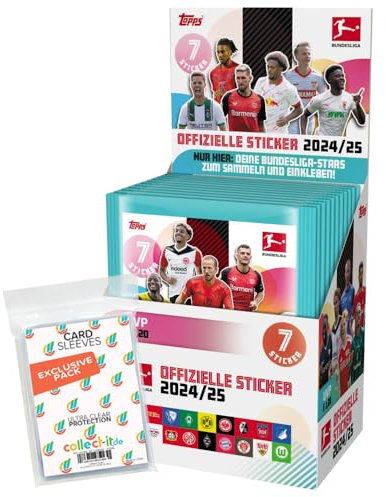 Bundle mit Topps Bundesliga Sammelsticker 2024/2025-1 Display (50 Tüten) + Album+ exklusive collect-it Hüllen