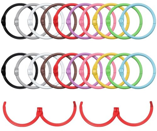 Caianwin 20 Stück Buchringe 30mm, Metall 10 Farben Buchbinderinge Loseblatt Verbinder Bunte Karteikarten Ring für Fotoalbum, Scrapbook, Papier Karten, Memoablage, Schlüsselring