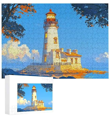 Puzzle 1200 Teile Erwachsene Leuchtturm 75 x 50 cm, 3D Visuelle Wooden Puzzle, DIY Craft Bastelpuzzles für Heimdekoration, Geschenkbox, Familie herausforderndes Puzzles F-118