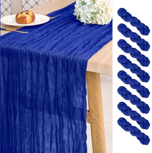 Pesonlook 8 Stück Königsblau Käsetuch Tischläufer für Hochzeit,55 x 300 cm | 3 m lang, rustikale Gaze Boho-Stil halbtransparent Hochzeits Seihtuch Tischläufer für Hochzeit, Brautparty, Party, Bankett
