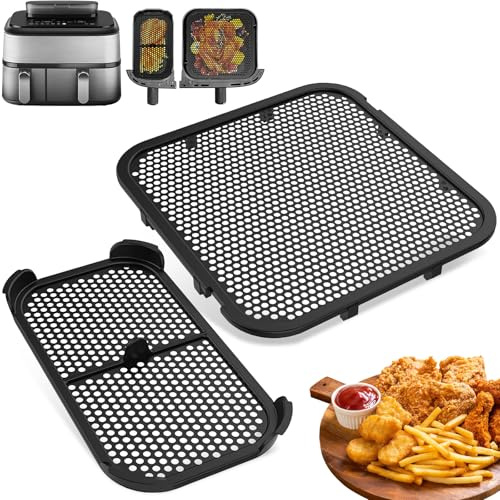 Pack of 2 Silicone Airfryer Dual Basket Splash Guard, Hot Air Fryer Accessories for 3000, 5000, NA350, NA550 6L/3L, Reusable Double Drawer Splatter Screen, Air Fryer Replacement Drawers (Black)
