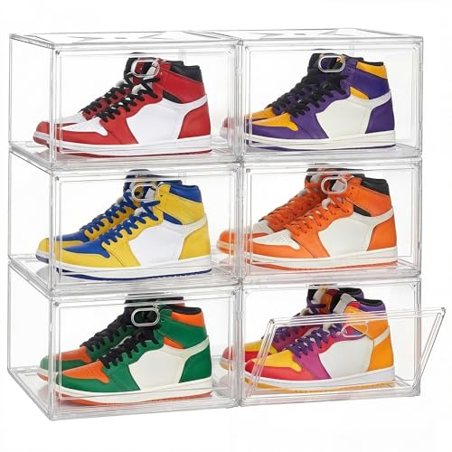 SONGMICS Schuhboxen stapelbar, mit Magnettür, 6er Set | Schuh-Organizer, Schuhaufbewahrung, für Schuhe bis Größe 47, aus PET-Kunststoff, Wolkenweiß, DENNYS Kollektion LSP706WH01
