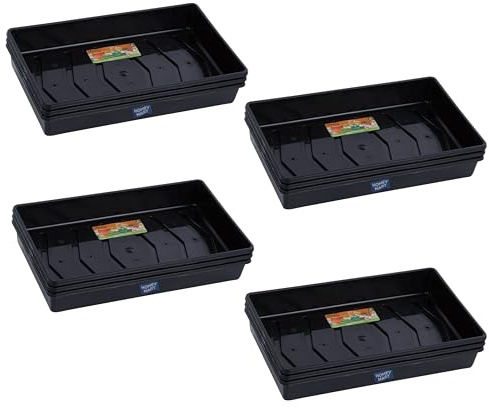 Seed Trays with Drainage Holes | 38 x 23 x 6 cm Full Size Traditional Plastic Eden Seed Trays Black | Heavy Duty Stackable Garden Propagation Trays for Seeds, Cuttings & Seedlings - Pack of 12
