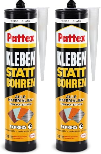 Pattex Kleben statt Bohren Express, schnellhärtender Montagekleber & Baukleber für schnelle und flexible Verklebungen, wasserbeständiger starker Kleber, 1x390g Kartusche (Packung mit 2)