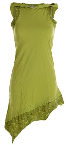 Vishes - Alternative Bekleidung - Asymmetrisches Damen Elfenkleid Baumwolle mit Zipfelkapuze hellgrün 40