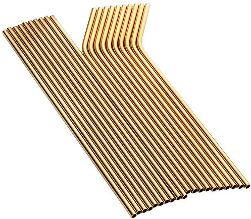 Buyer Star Lot de 20 pailles réutilisables en acier inoxydable Doré