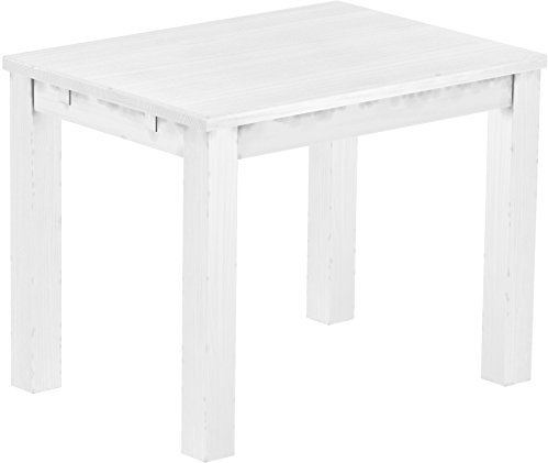 B.R.A.S.I.L.-Möbel Esstisch Rio Classico 100x73 cm Schneeweiss Holz Pinie Massivholz Esszimmertisch Echtholz ausziehbar vorgerichtet für Ansteckplatten