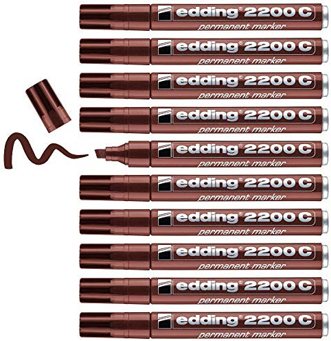 Edding 2200 C Permanent Marker - Brown - Box of 10 - Chisel Tip 1-5 mm - Quick-Drying Permanent Marker Pen - Waterproof, Smudge-Proof - for Cardboard, Plastic, Wood, Metal, Fabric, 4-2200C007