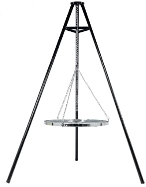 BBQ TRIPOD WITH HANGING 65CM DIA CHROMED GRILL WITH A FREE CARRY/STORAGE BAG