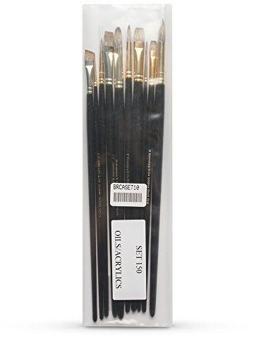 Rosemary & Co Oil and Acrylic Paint Brush Set, 10 Pieces, Synthetic Mongoose Bristles, Long Handles