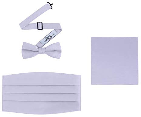 Herren 3-teiliges formelles Zubehör-Set mit Fliege, Kummerbund und Einstecktuch, silber, Einheitsgröße