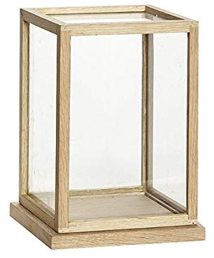 Hubsch Large Glass Display Oak Cover Dome With Wooden Base Frame 40 cm