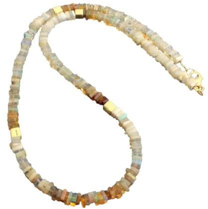 Opal kette Welo Opal Edelsteinkette in Viereckig Form mit vergoldet 925 Silber