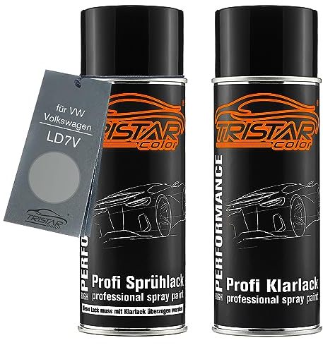 TRISTARcolor Autolack Spraydosen Set für VW/Volkswagen LD7V Silbergrau Metallic/Silver Grey Metallic Basislack Klarlack Sprühdose 400ml