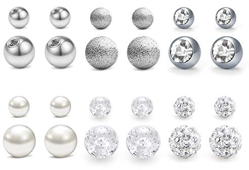 JFORYOU Piercing Kugel 14G 1,6mm Gewinde 5mm 8mm Schraubkugel Chirurgenstahl und Acryl Ersatzkugel Für Brustwarzenpiercing Zungenpiercing Bauchnabelpiercing Industrial Piercing Bar usw