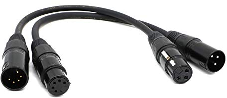 SiYear 3 Pin XLR Female to 5 Pin XLR Male Audio Cable for Microphone DMX Stage Light Turnaround ,XLR3Fto XLR5M Adapter Cable 0.3M(1SET/2PACK)
